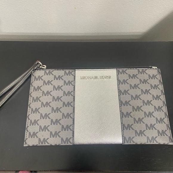 Medium Logo Stripe Pouch Michael Kors  Gray - Picture 1 of 7